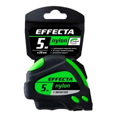 Рулетка Effecta Nylon  5м/25 мм с магнитом, автостопом, лентой нейлон 580525 в Ярославле