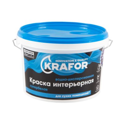 Краска В/Д интер супербелая 3кг (1) Krafor (син) в Ярославле